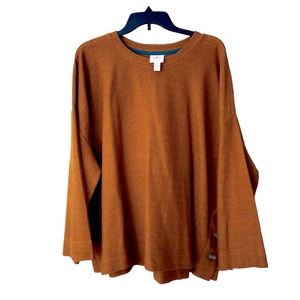 84• John’s Bay Mustard Long Sleeve Textured Top w/Side Button/Slits 1X (14W-16W)